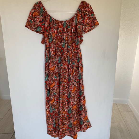 Margaux Riviera size XL off shoulder button front midi dress orange - Picture 10 of 13